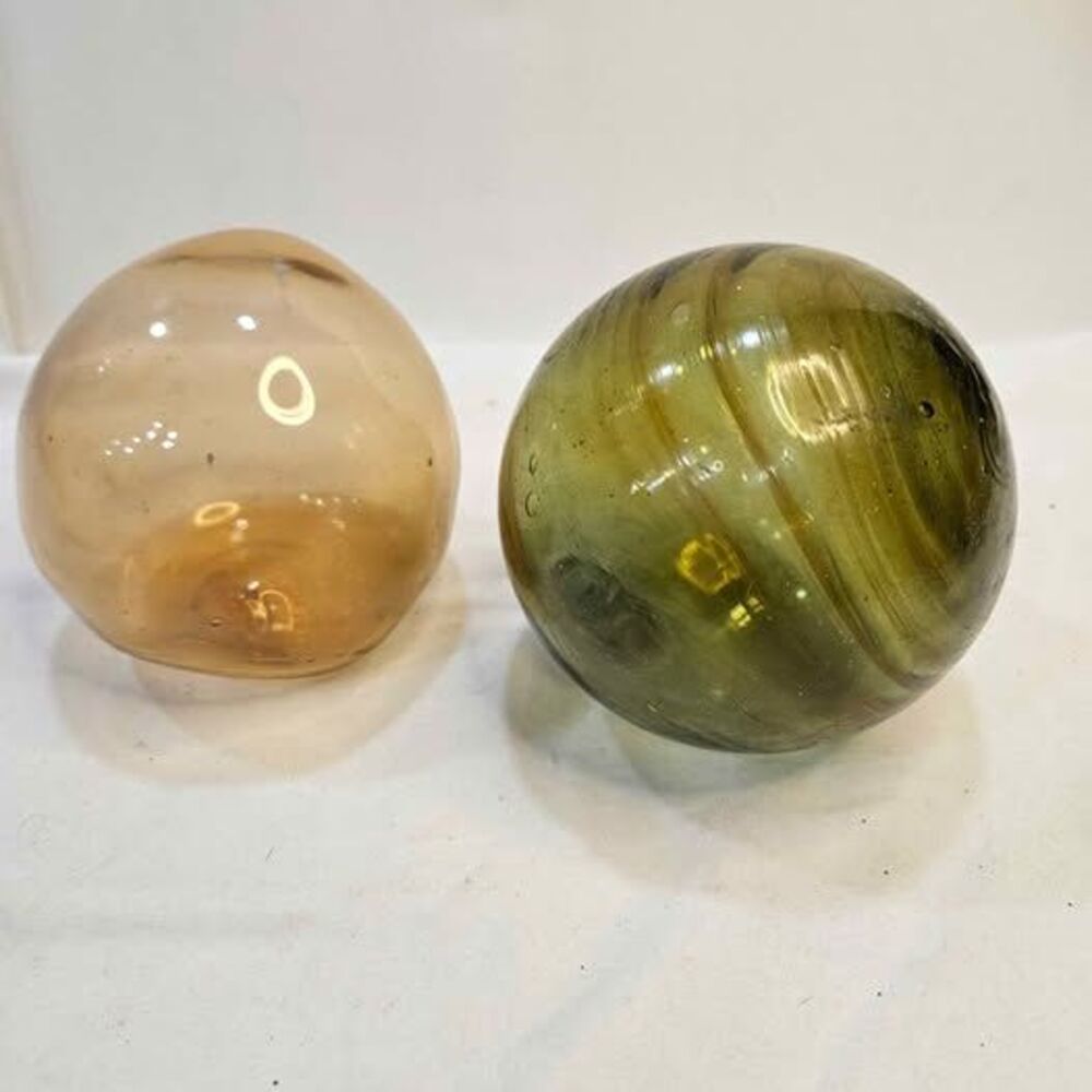 Vintage Hand Blown Glass Fishing Floats - Set of 2